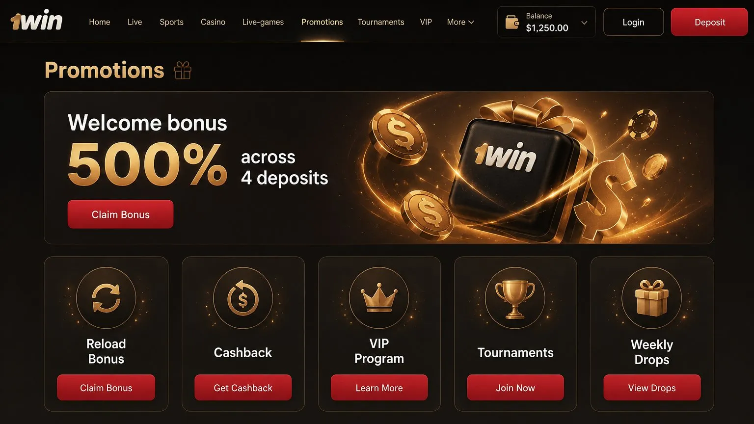 Bonuses and promotions for 1win online players