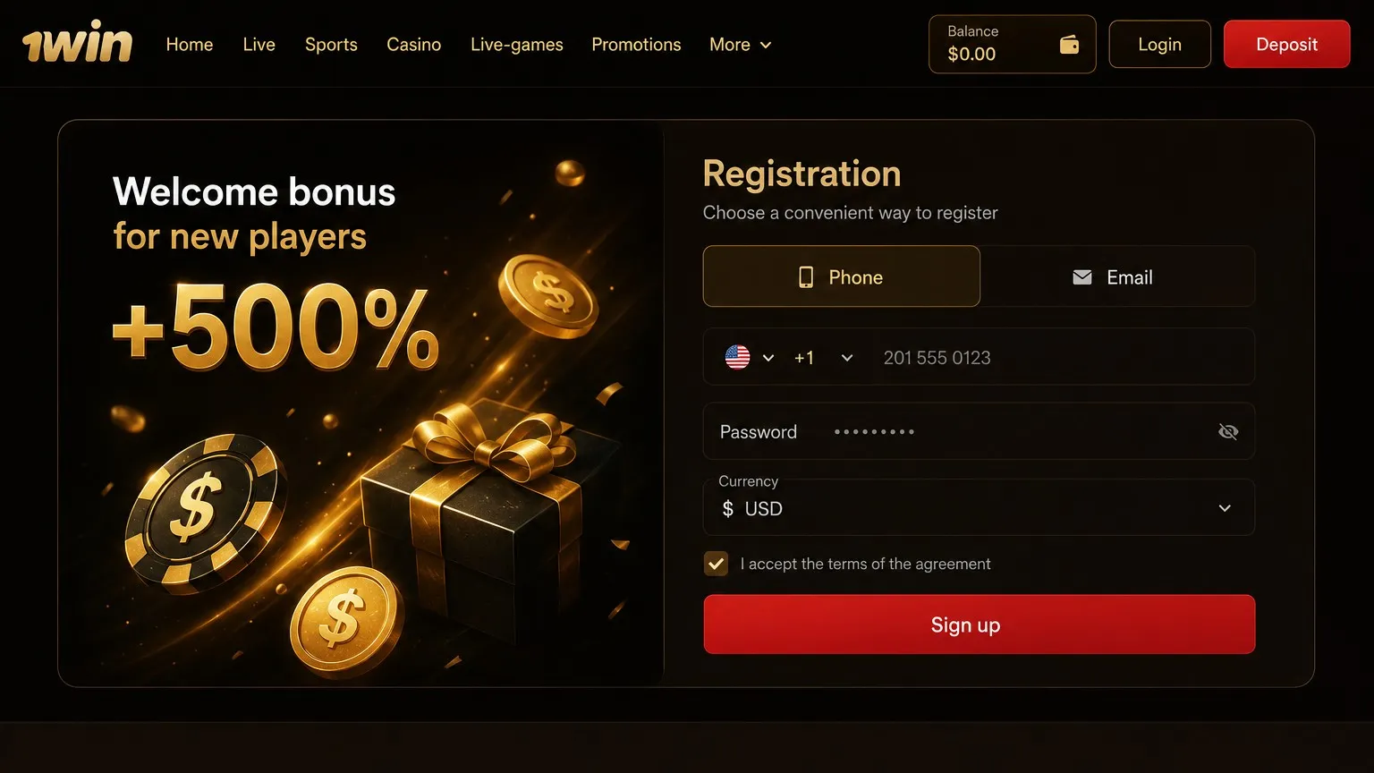 Creating an account through 1win register and 1win login
