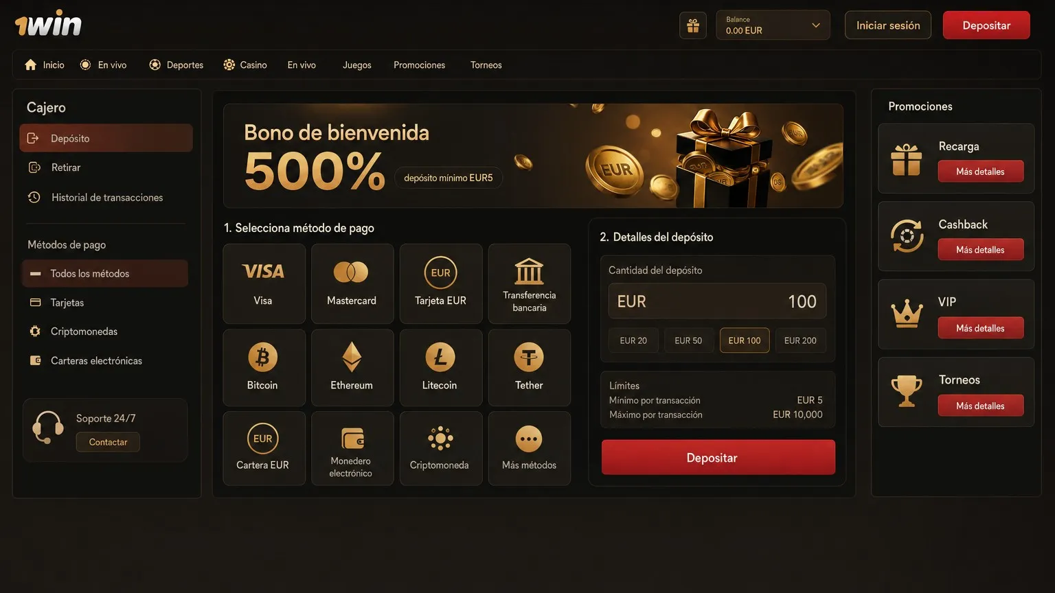 Operaciones bancarias y control del saldo en 1win latinoamérica