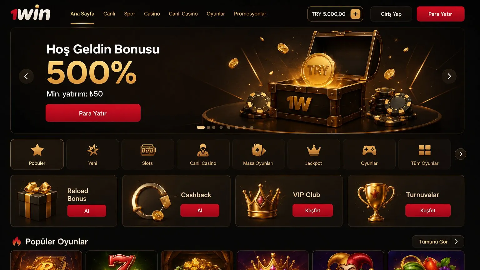 1win casino lobisi slot ve jackpot filtreleriyle