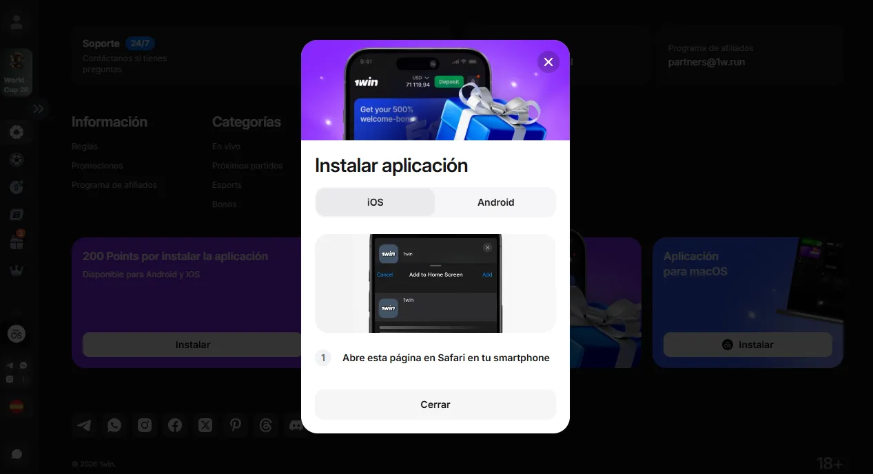 1 Win login – acceso desde Android, iOS y cliente de Windows