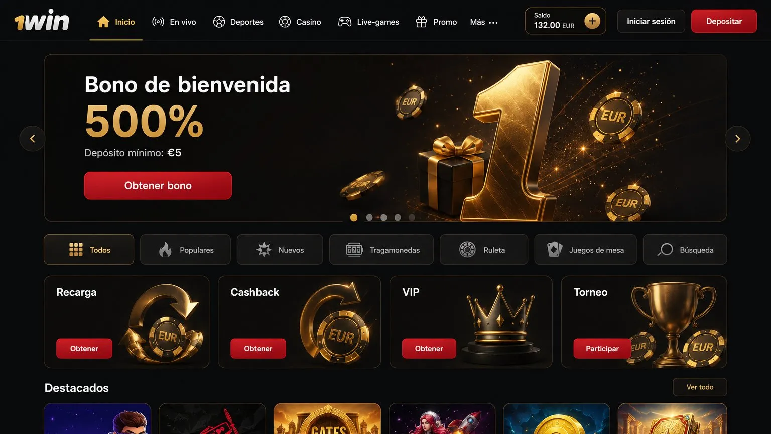 Un vistazo al lobby de 1win casino