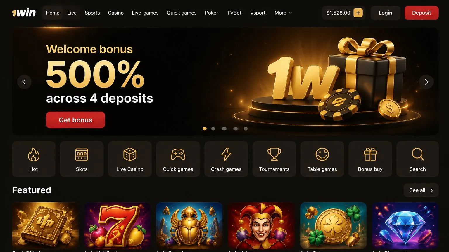 A look inside the 1win casino lobby